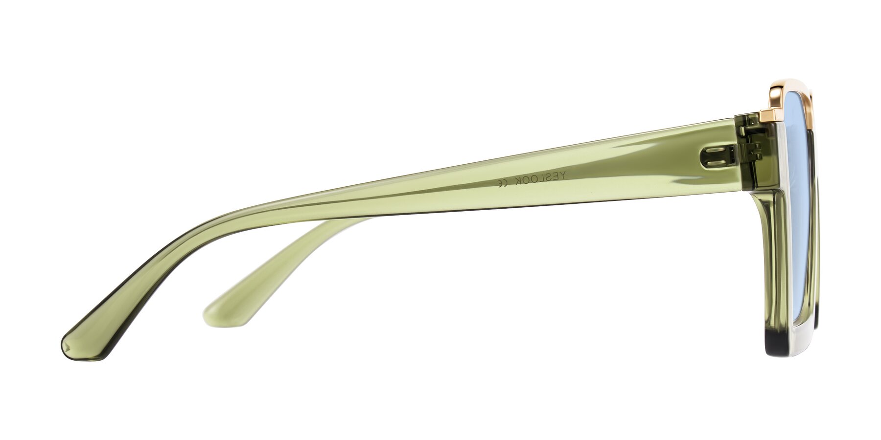 Side of Reyes in Green with Light Blue Tinted Lenses