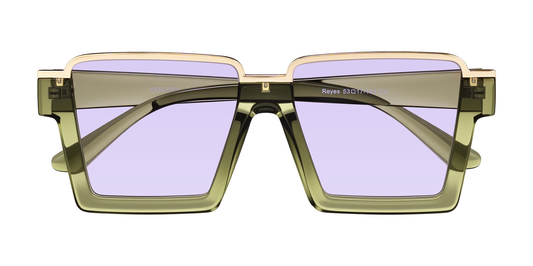 Folded Front of Reyes in Green with Light Purple Tinted Lenses