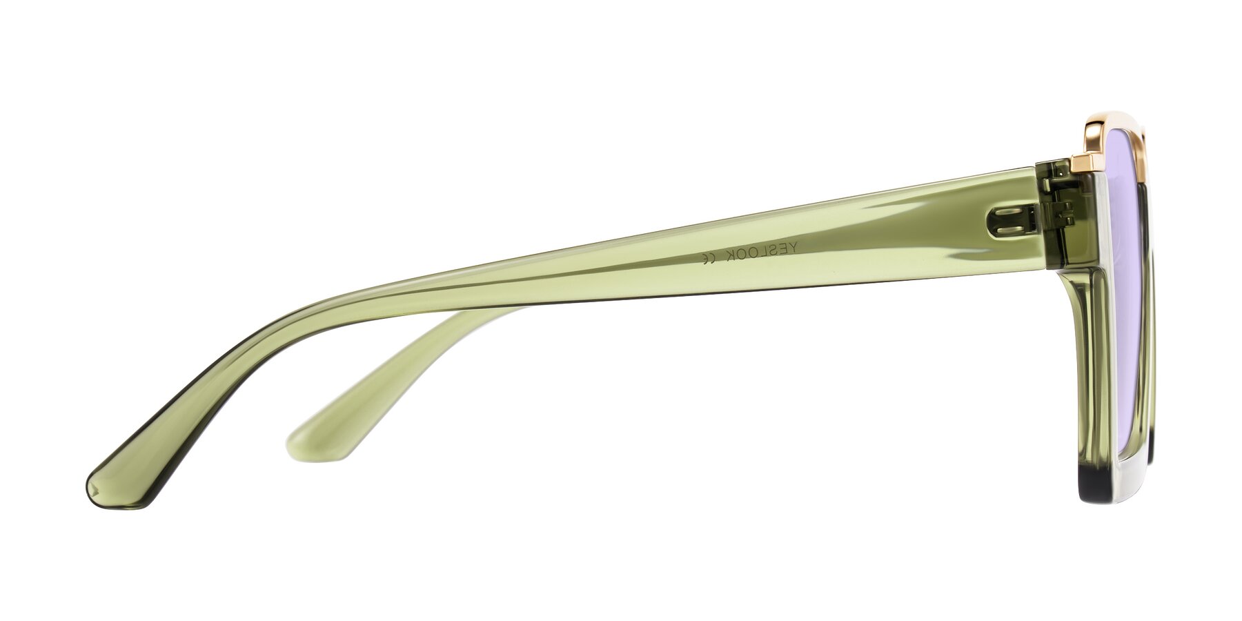 Side of Reyes in Green with Light Purple Tinted Lenses