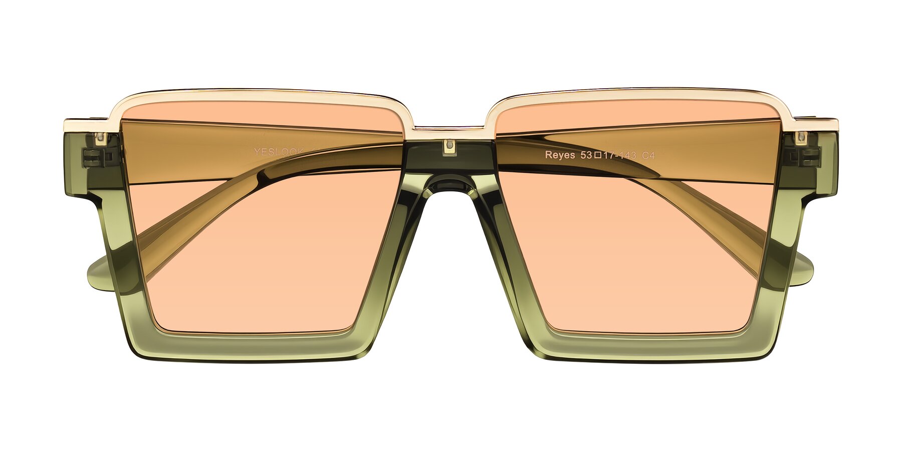 Folded Front of Reyes in Green with Light Orange Tinted Lenses