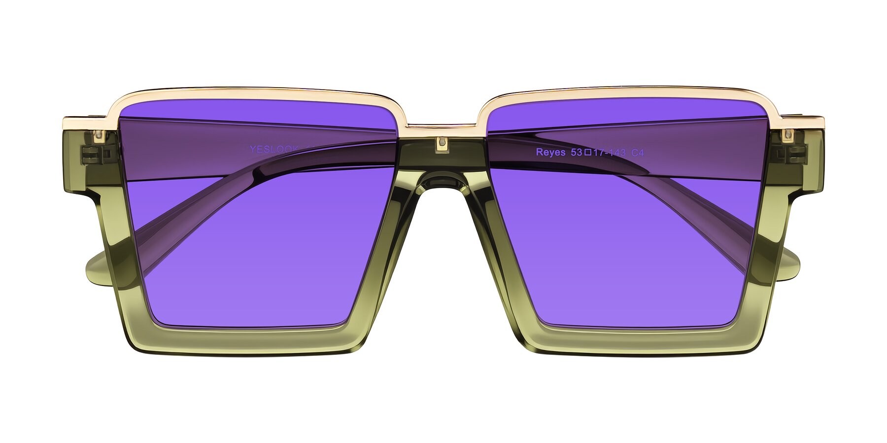 Folded Front of Reyes in Green with Purple Tinted Lenses