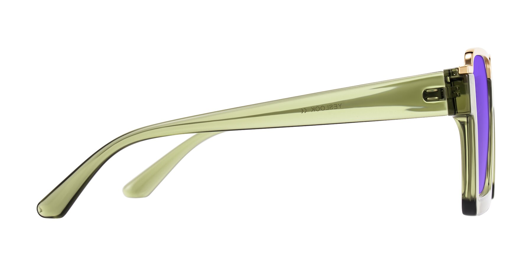 Side of Reyes in Green with Purple Tinted Lenses