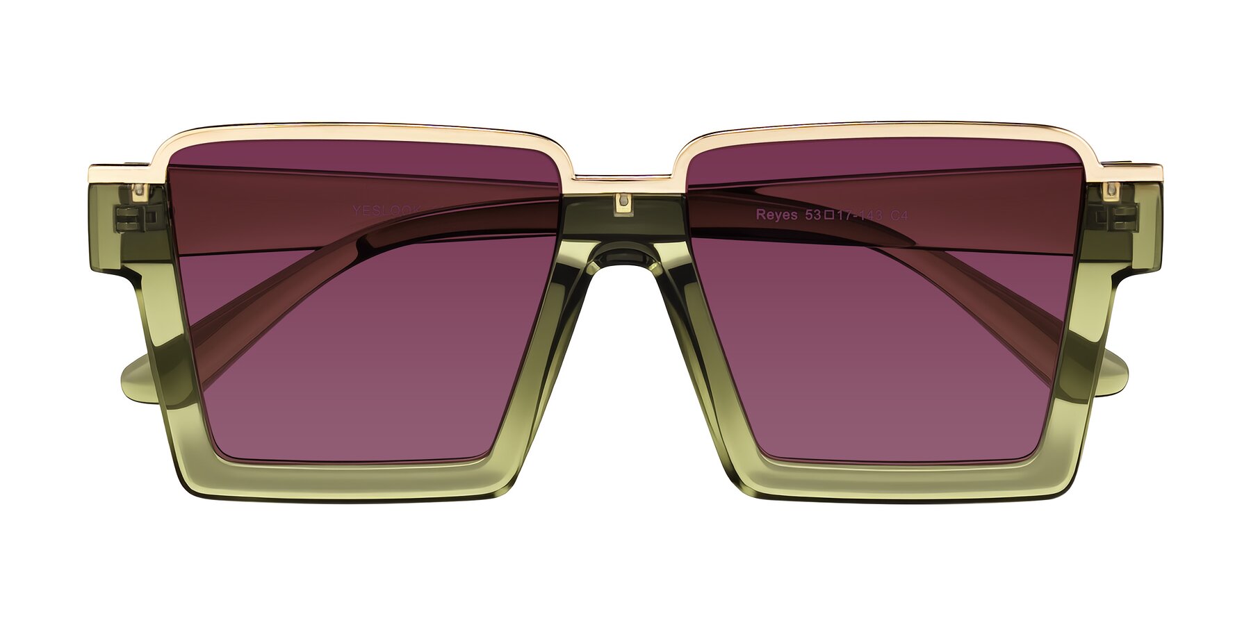 Folded Front of Reyes in Green with Wine Tinted Lenses