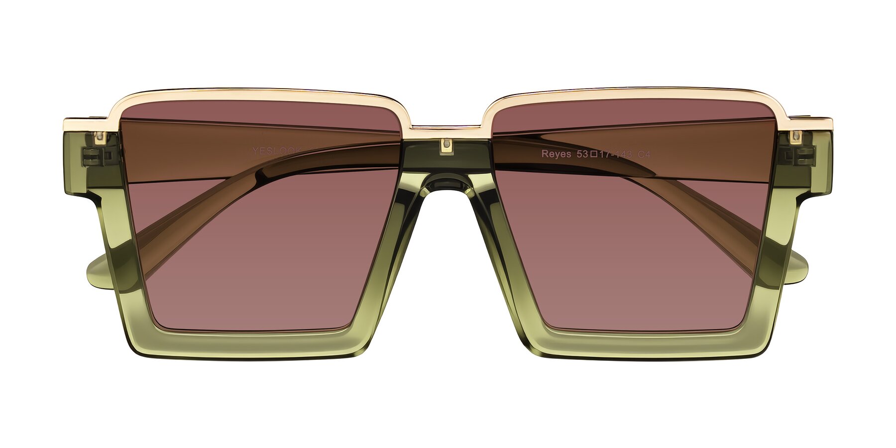 Folded Front of Reyes in Green with Garnet Tinted Lenses