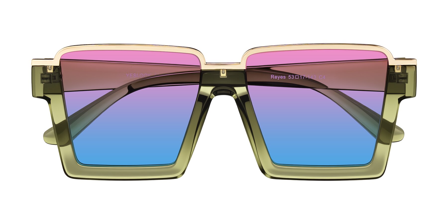 Folded Front of Reyes in Green with Pink / Blue Gradient Lenses