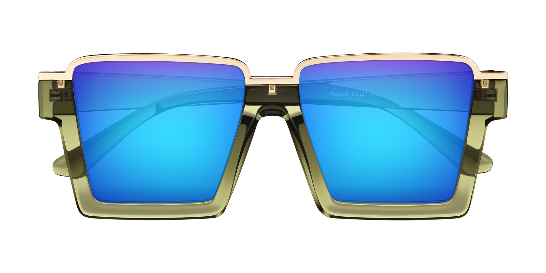 Folded Front of Reyes in Green with Blue Mirrored Lenses