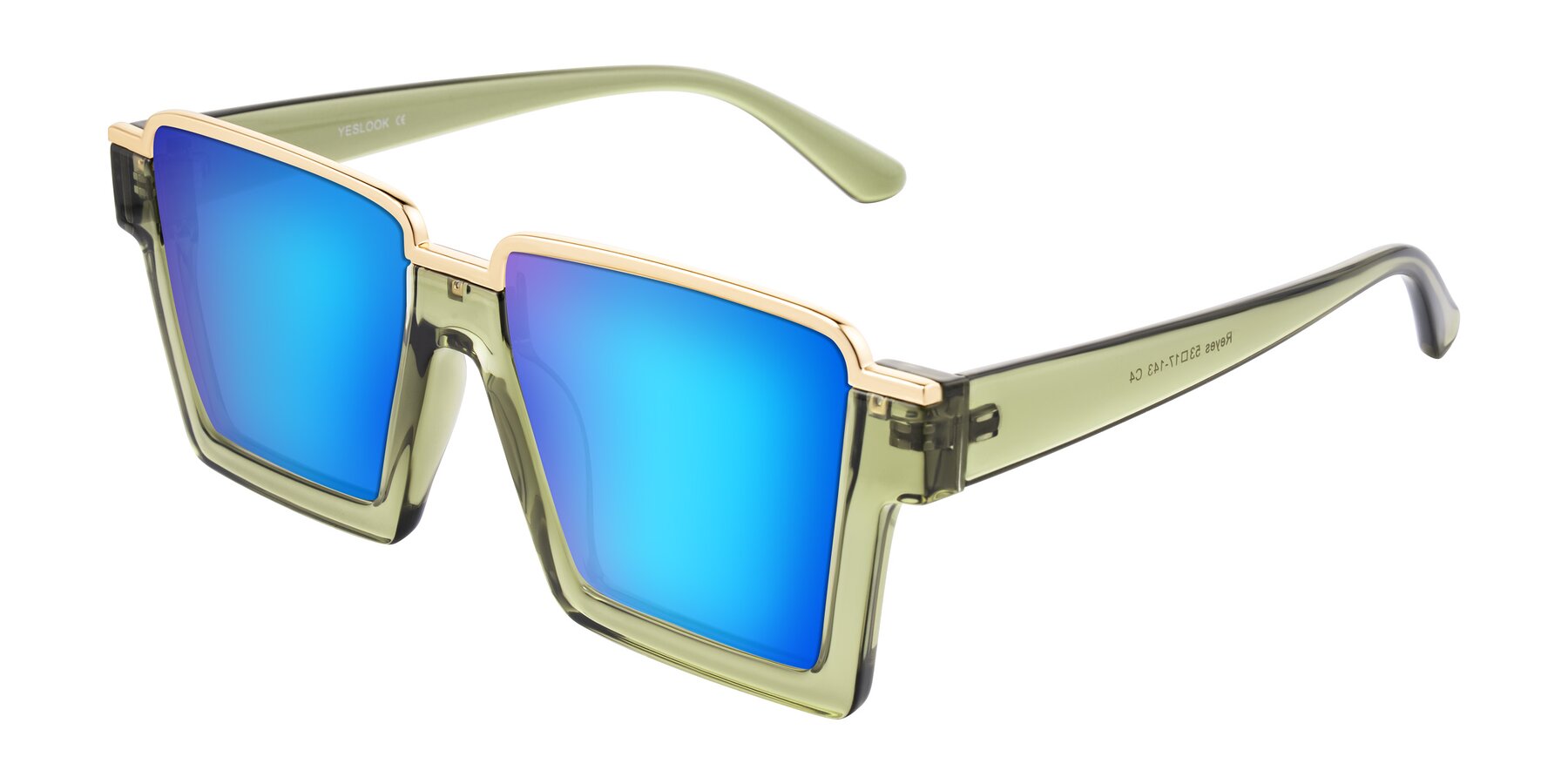 Angle of Reyes in Green with Blue Mirrored Lenses