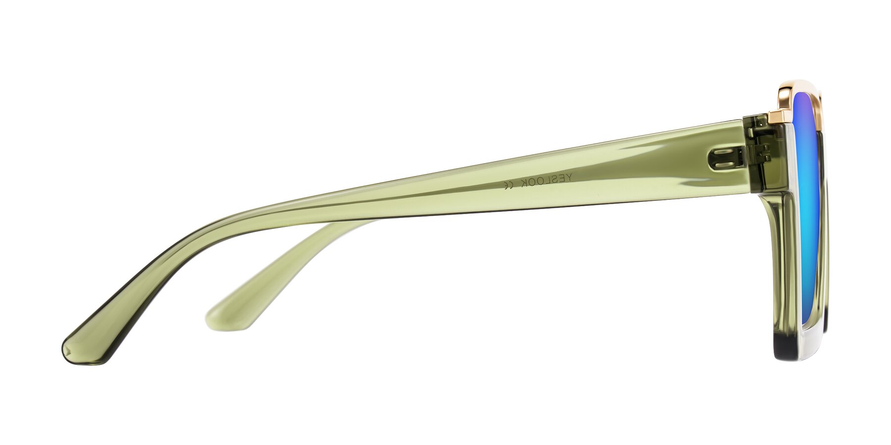Side of Reyes in Green with Blue Mirrored Lenses