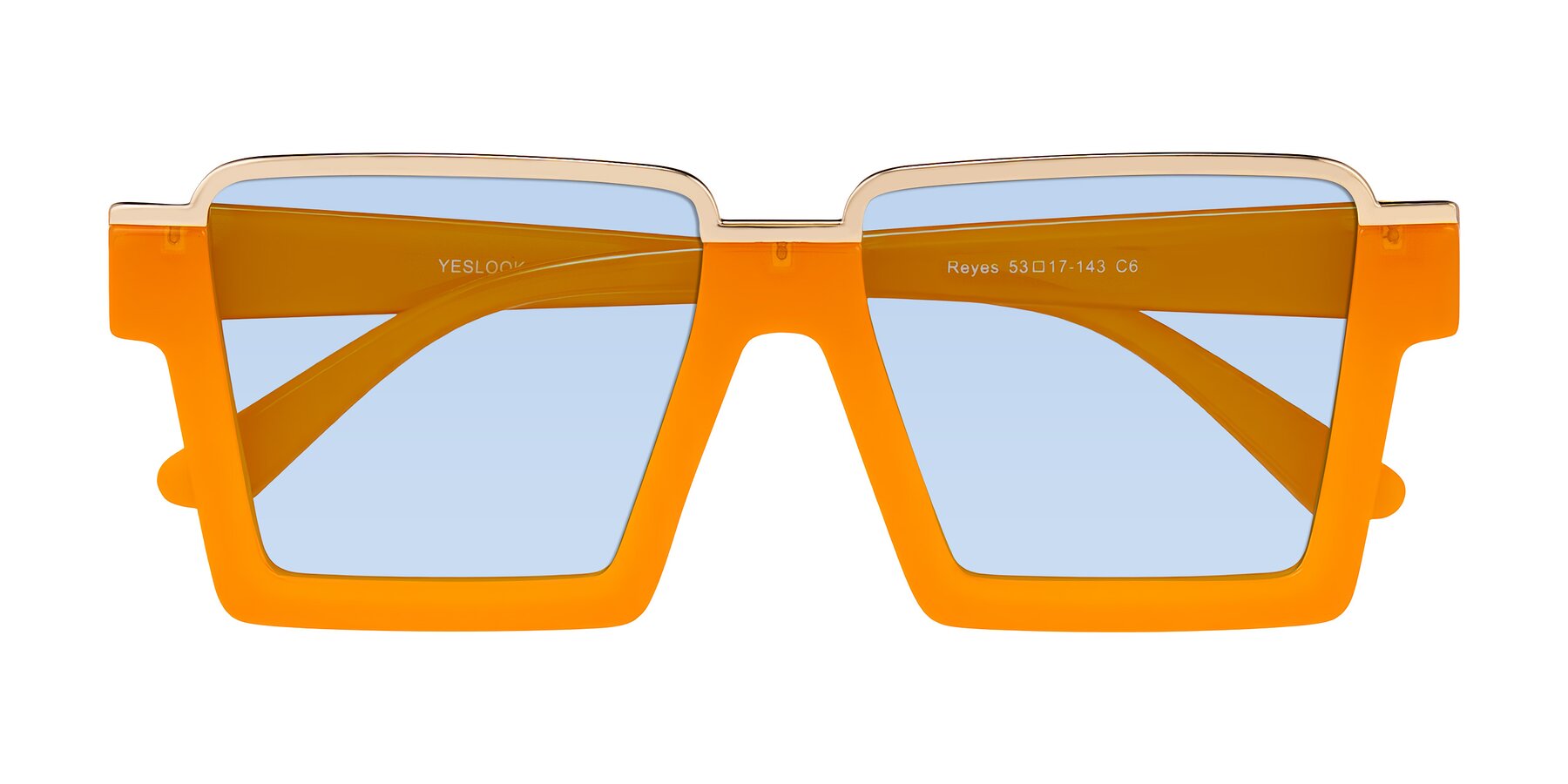 Folded Front of Reyes in Orange with Light Blue Tinted Lenses