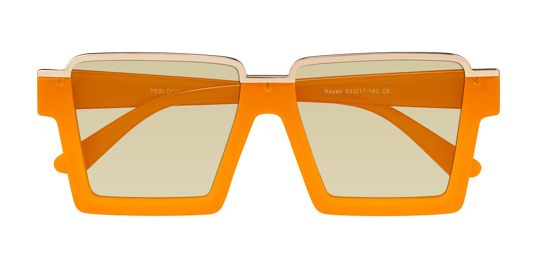 Folded Front of Reyes in Orange with Light Champagne Tinted Lenses