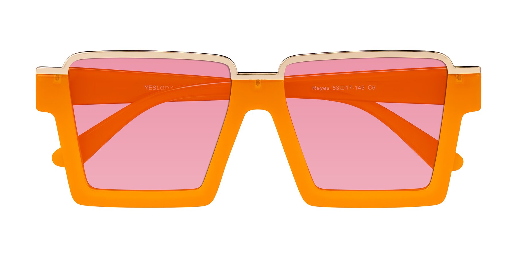Folded Front of Reyes in Orange with Pink Tinted Lenses
