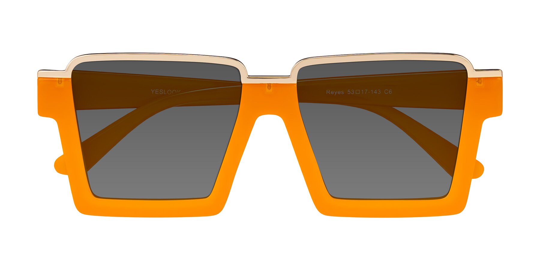 Folded Front of Reyes in Orange with Medium Gray Tinted Lenses