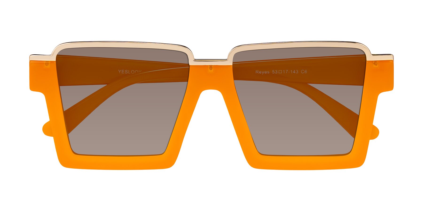 Folded Front of Reyes in Orange with Medium Brown Tinted Lenses