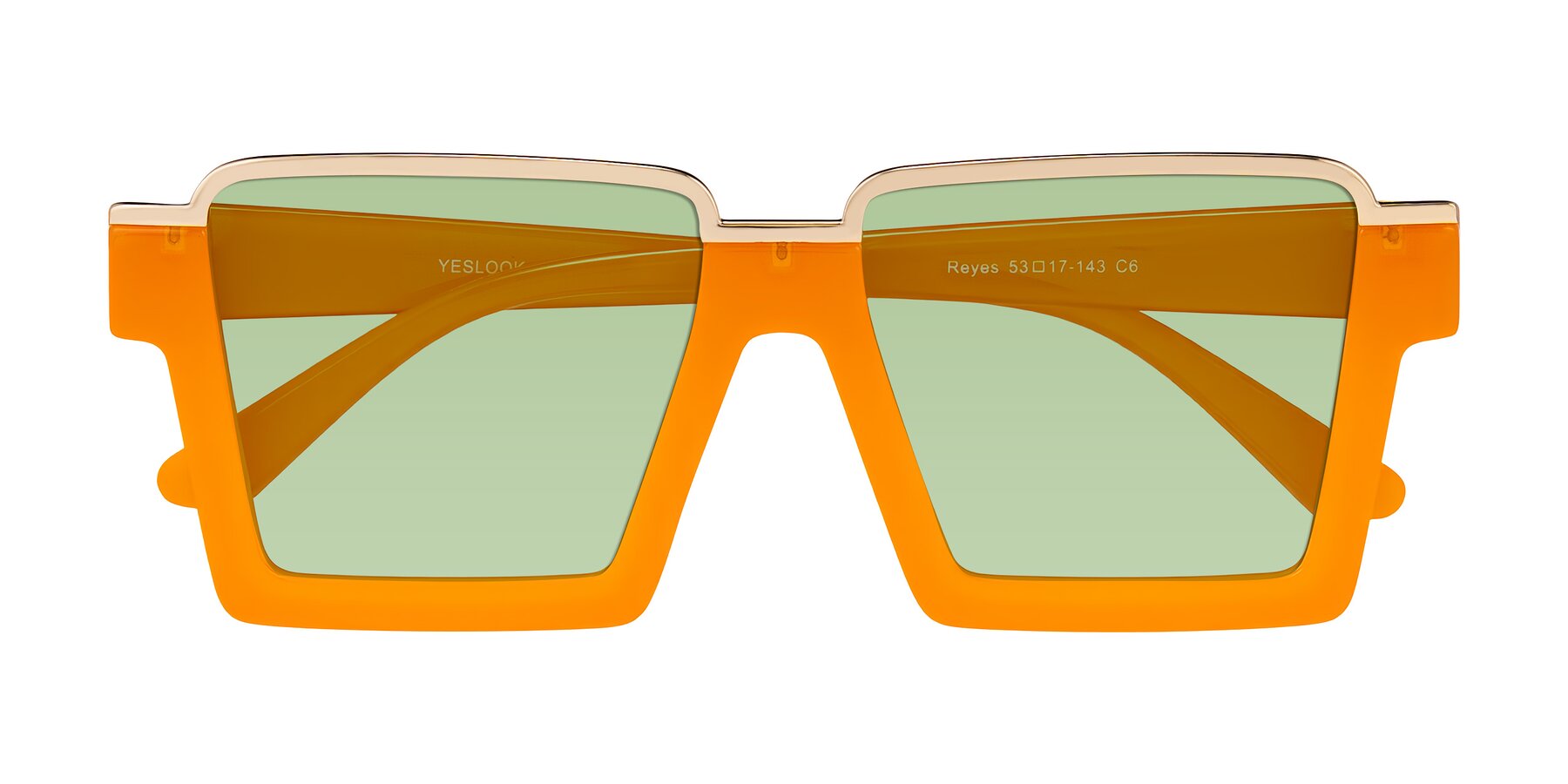 Folded Front of Reyes in Orange with Medium Green Tinted Lenses