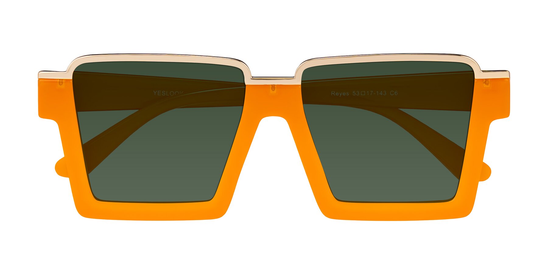 Folded Front of Reyes in Orange with Green Tinted Lenses
