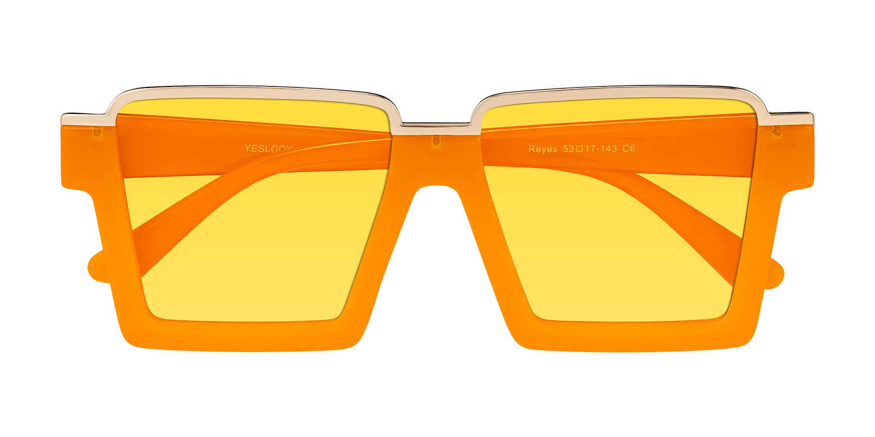 Folded Front of Reyes in Orange with Yellow Tinted Lenses