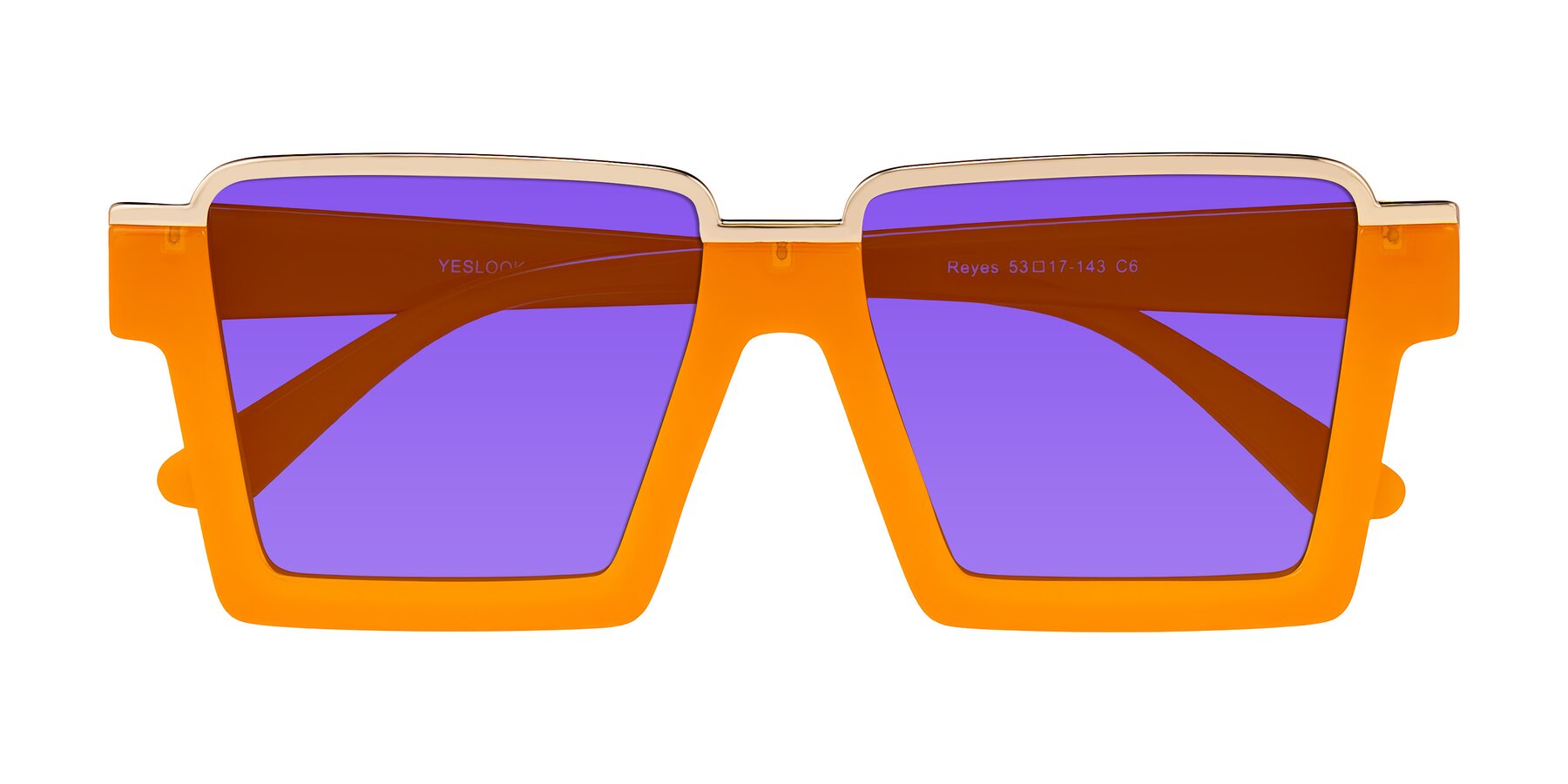 Folded Front of Reyes in Orange with Purple Tinted Lenses