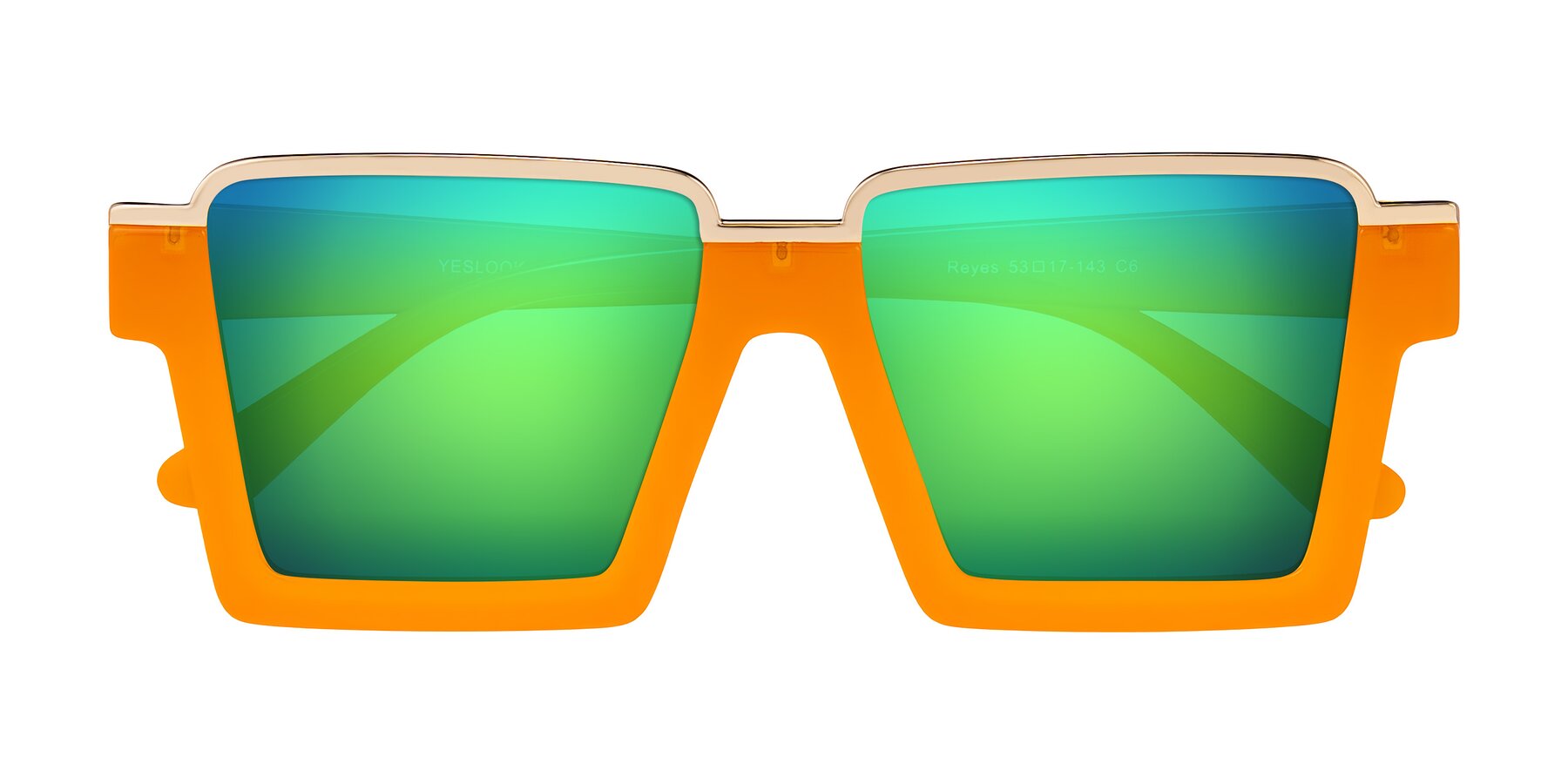 Folded Front of Reyes in Orange with Green Mirrored Lenses