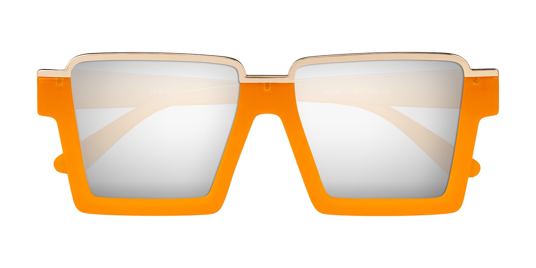 Folded Front of Reyes in Orange with Silver Mirrored Lenses