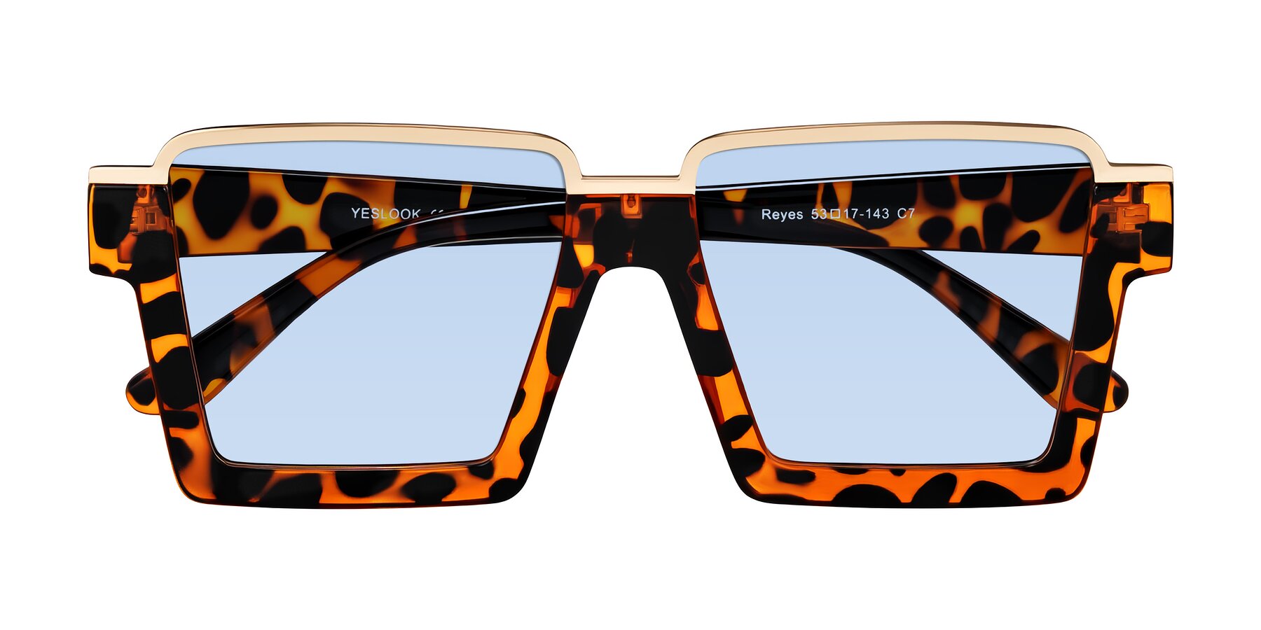 Folded Front of Reyes in Leopard-Print with Light Blue Tinted Lenses