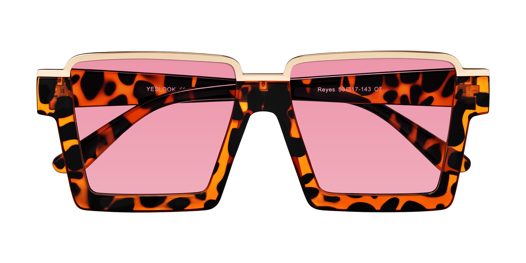 Folded Front of Reyes in Leopard-Print with Pink Tinted Lenses