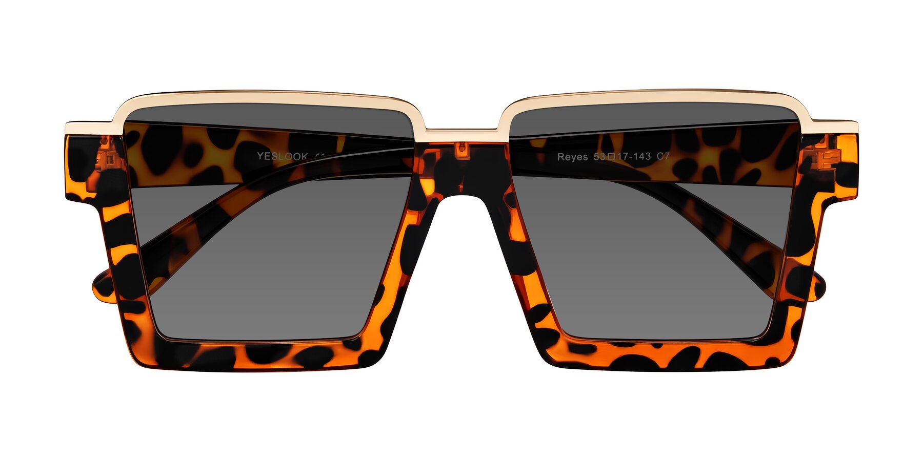 Folded Front of Reyes in Leopard-Print with Medium Gray Tinted Lenses