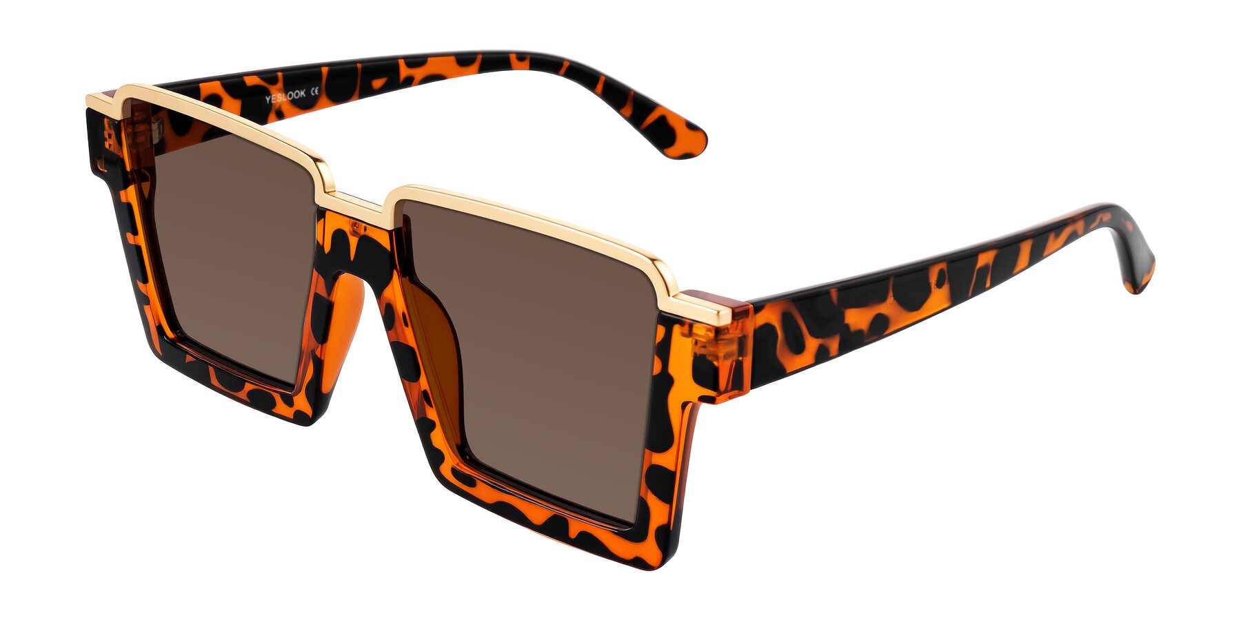 Reyas Color Leopard-Print Geek-Chic Oversized Square Tinted Sunglasses with Brown ...
