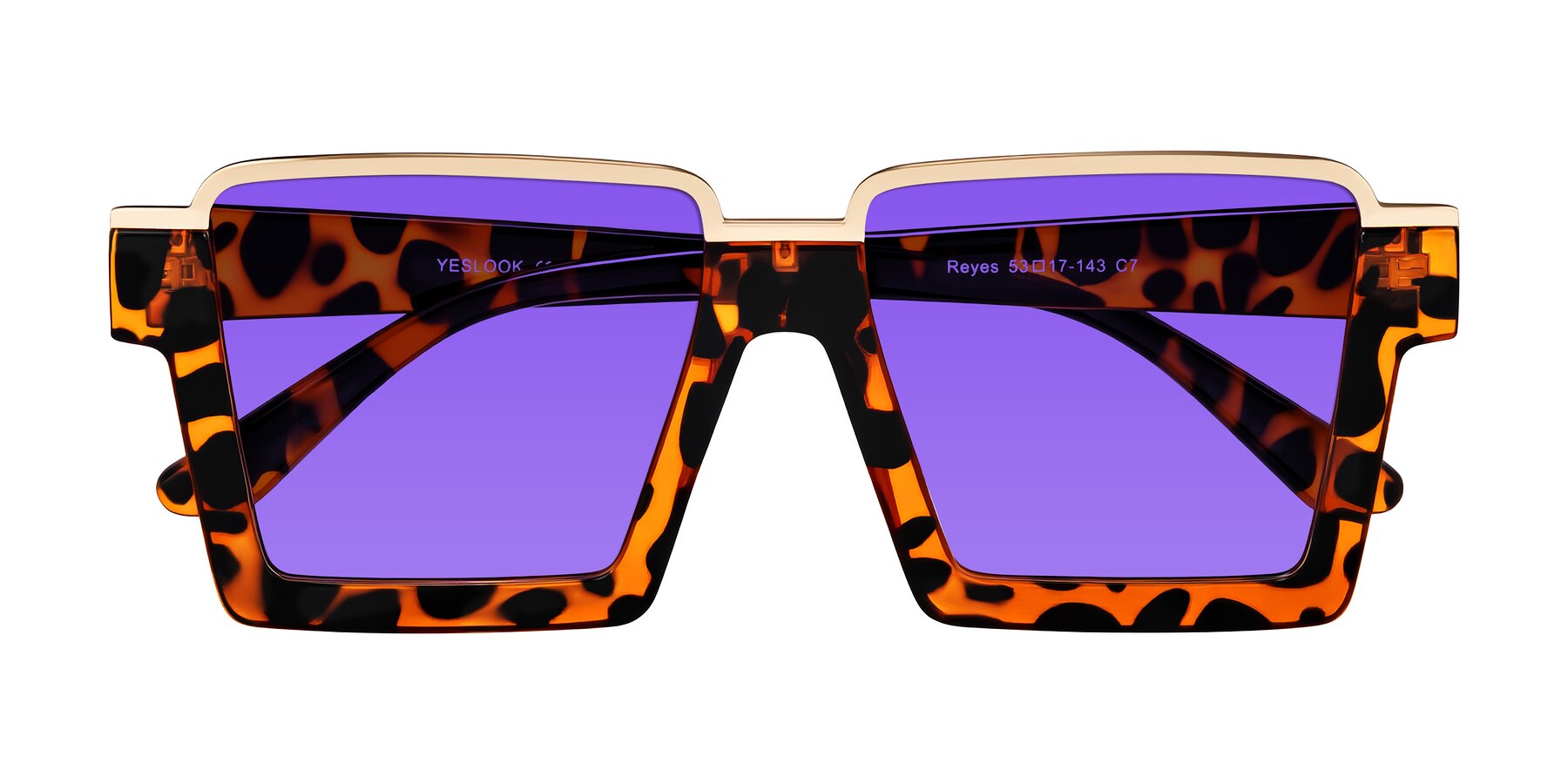 Folded Front of Reyes in Leopard-Print with Purple Tinted Lenses