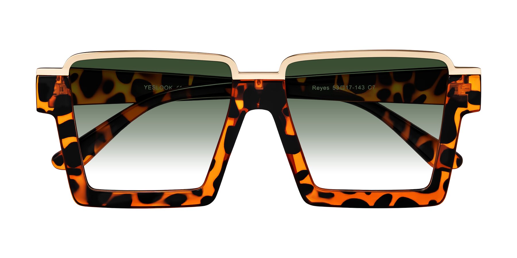 Folded Front of Reyes in Leopard-Print with Green Gradient Lenses