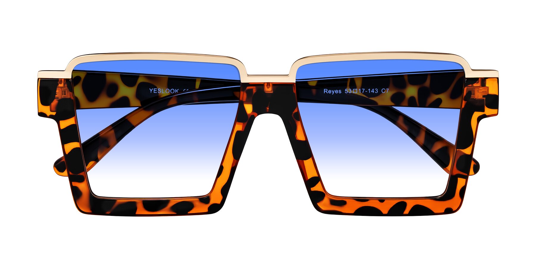 Folded Front of Reyes in Leopard-Print with Blue Gradient Lenses