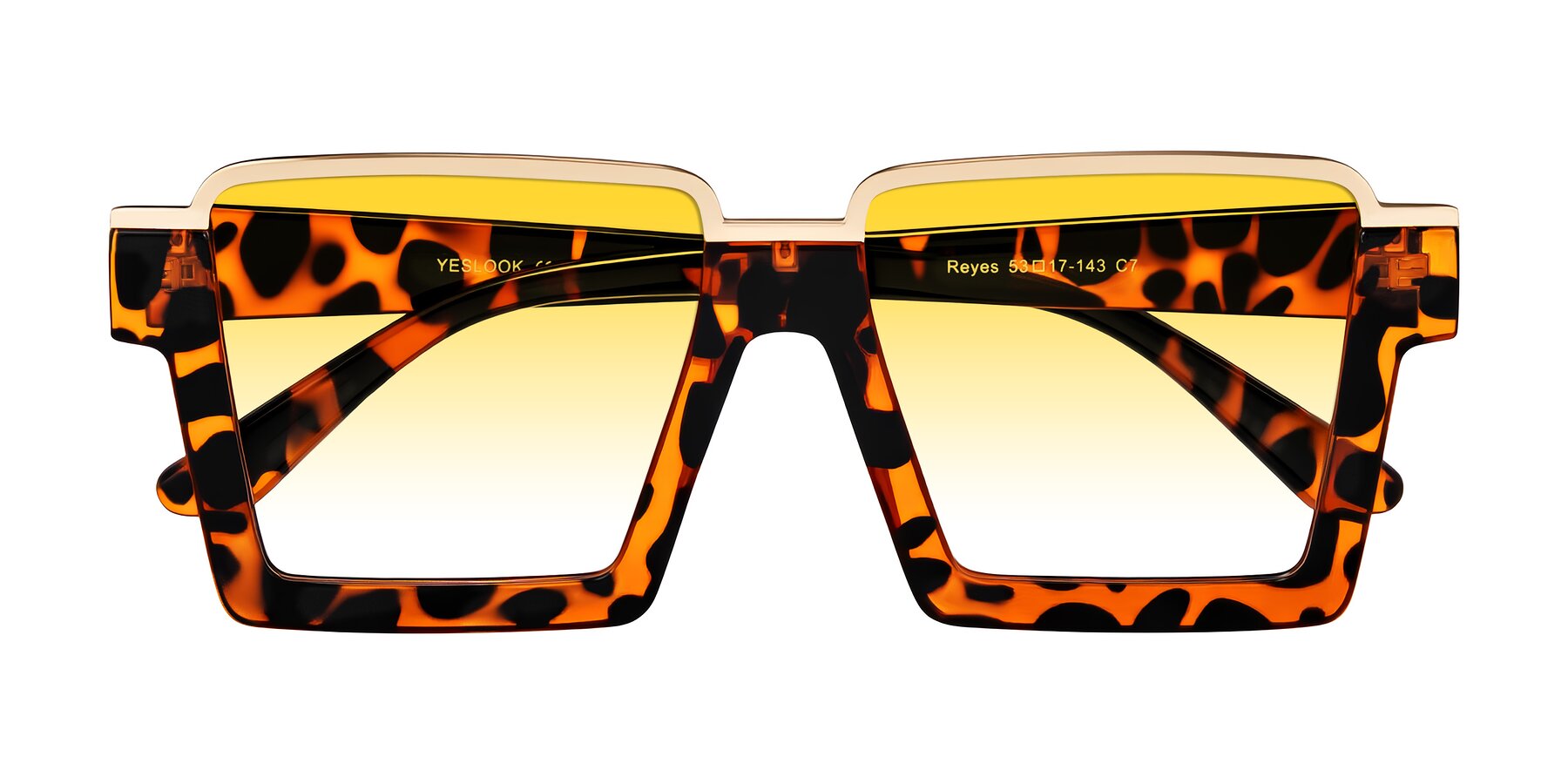 Folded Front of Reyes in Leopard-Print with Yellow Gradient Lenses
