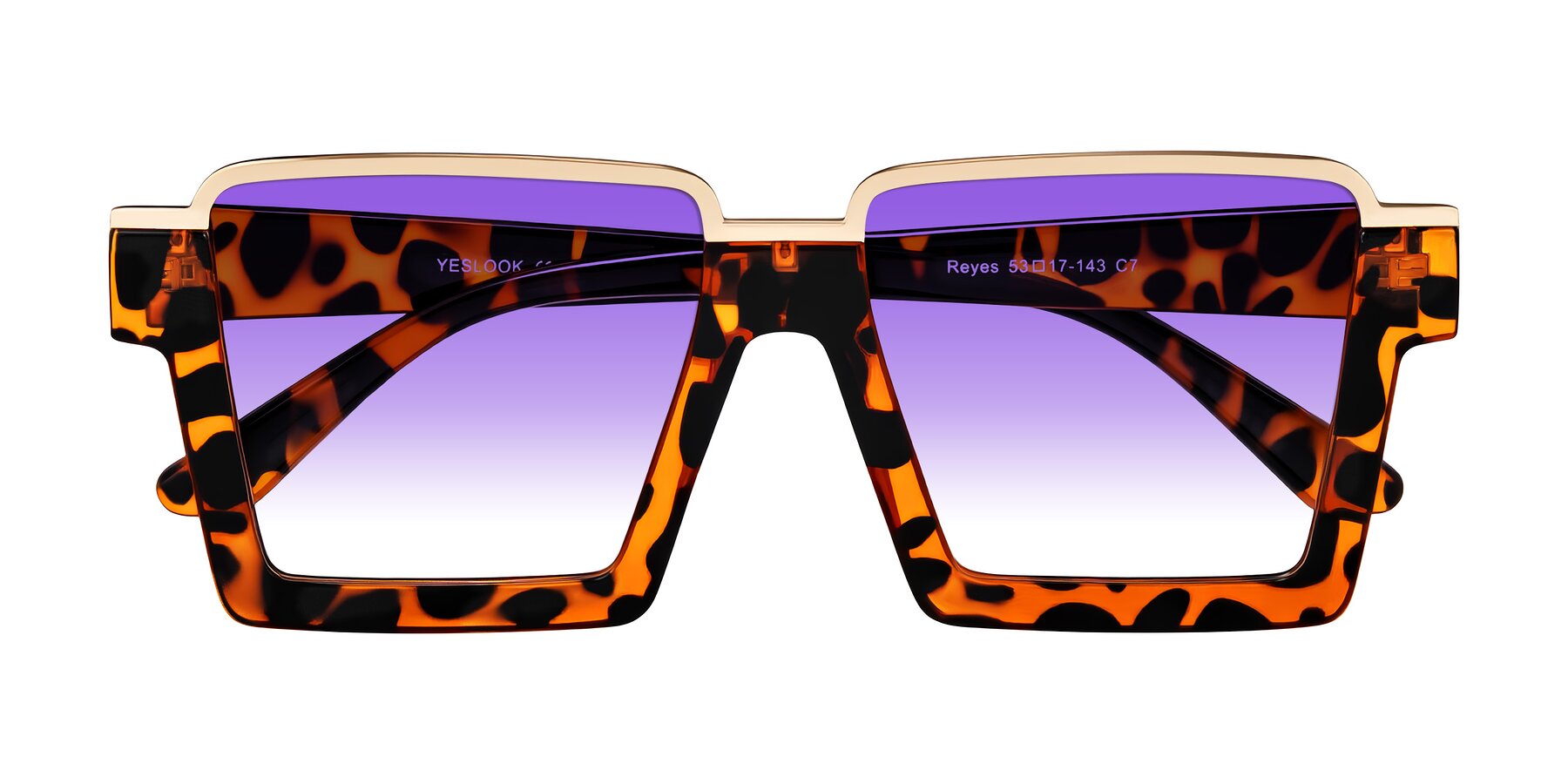 Folded Front of Reyes in Leopard-Print with Purple Gradient Lenses