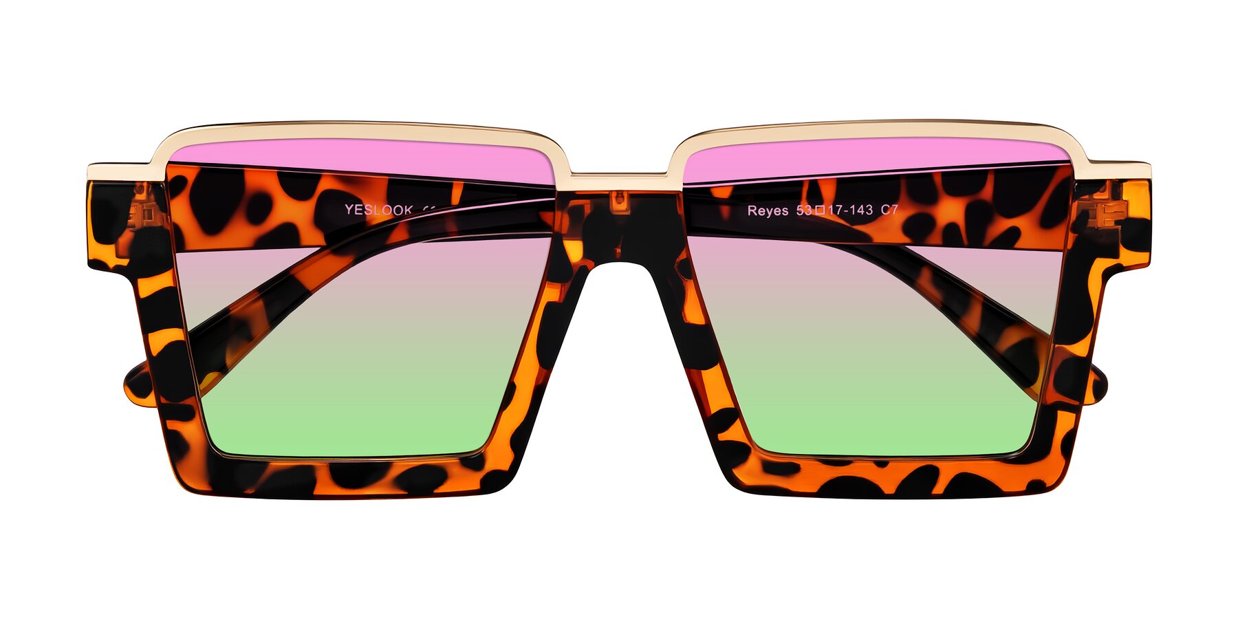 Folded Front of Reyes in Leopard-Print with Pink / Green Gradient Lenses
