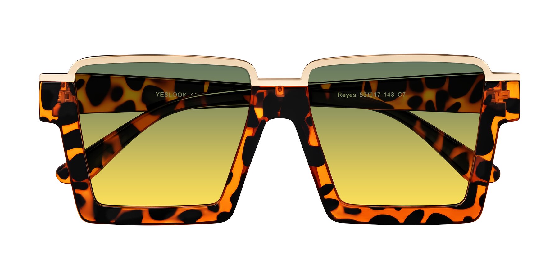 Folded Front of Reyes in Leopard-Print with Green / Yellow Gradient Lenses
