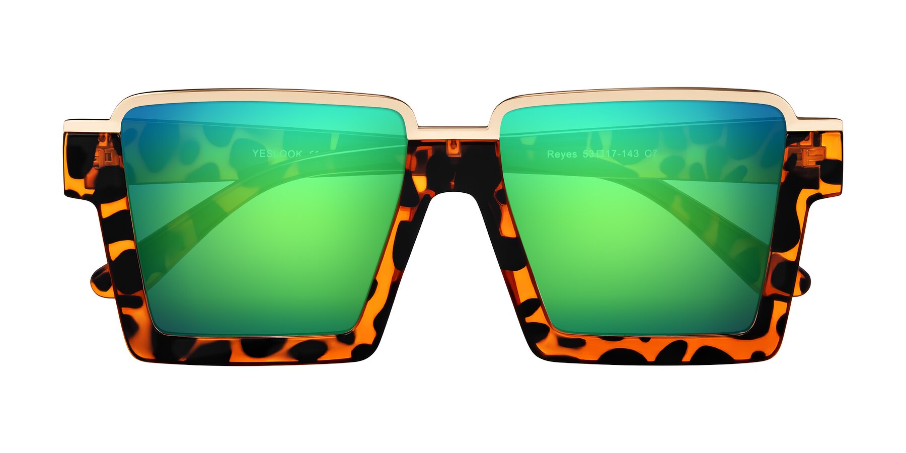 Folded Front of Reyes in Leopard-Print with Green Mirrored Lenses