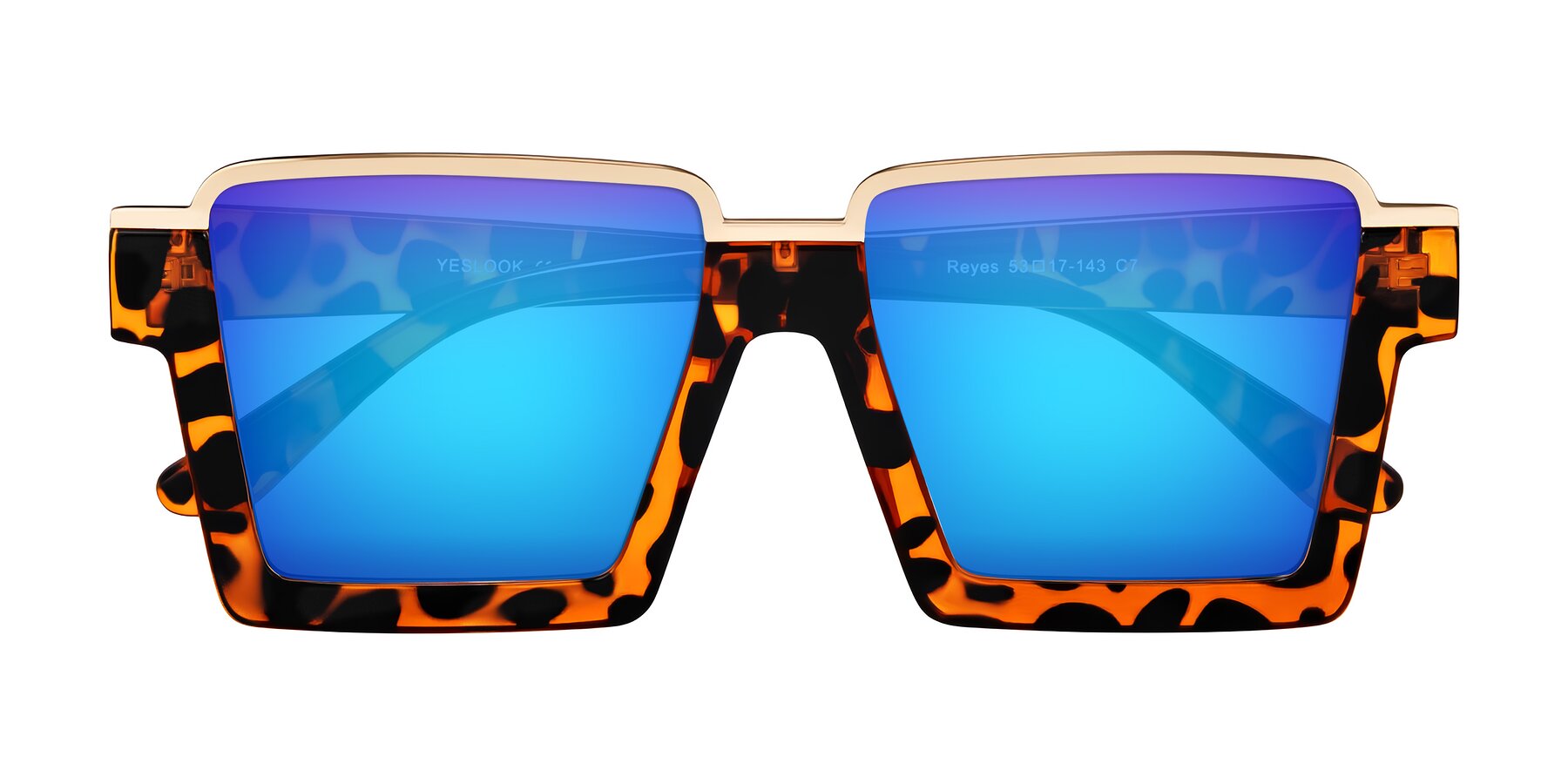 Folded Front of Reyes in Leopard-Print with Blue Mirrored Lenses
