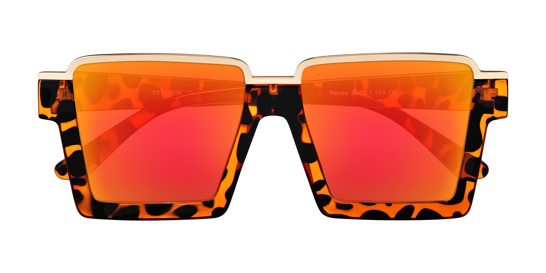 Folded Front of Reyes in Leopard-Print with Red Gold Mirrored Lenses