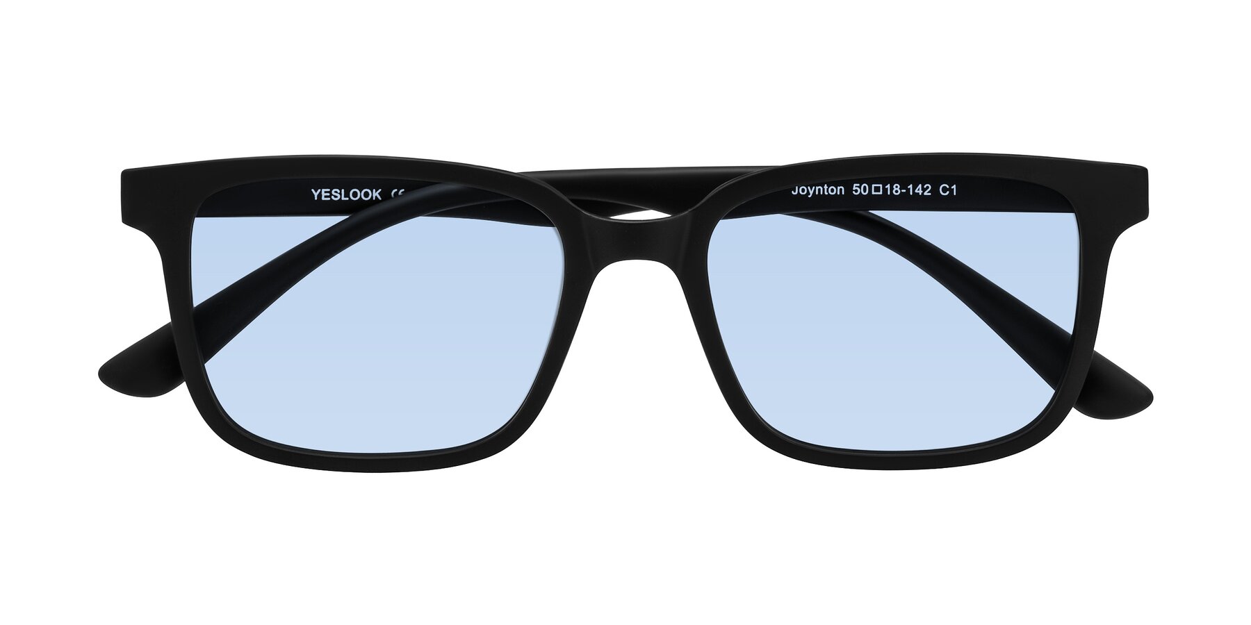 Folded Front of Joynton in Matte Black with Light Blue Tinted Lenses