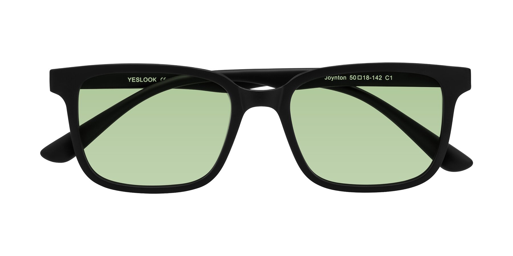 Folded Front of Joynton in Matte Black with Medium Green Tinted Lenses