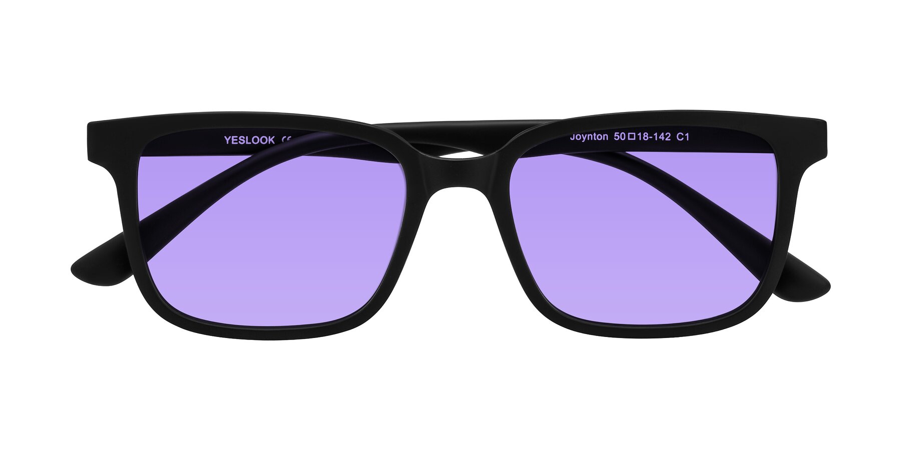 Folded Front of Joynton in Matte Black with Medium Purple Tinted Lenses