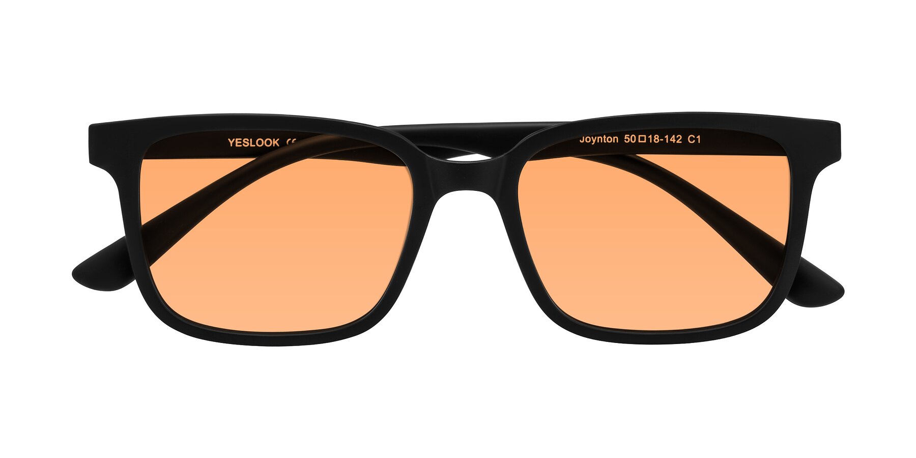 Folded Front of Joynton in Matte Black with Medium Orange Tinted Lenses