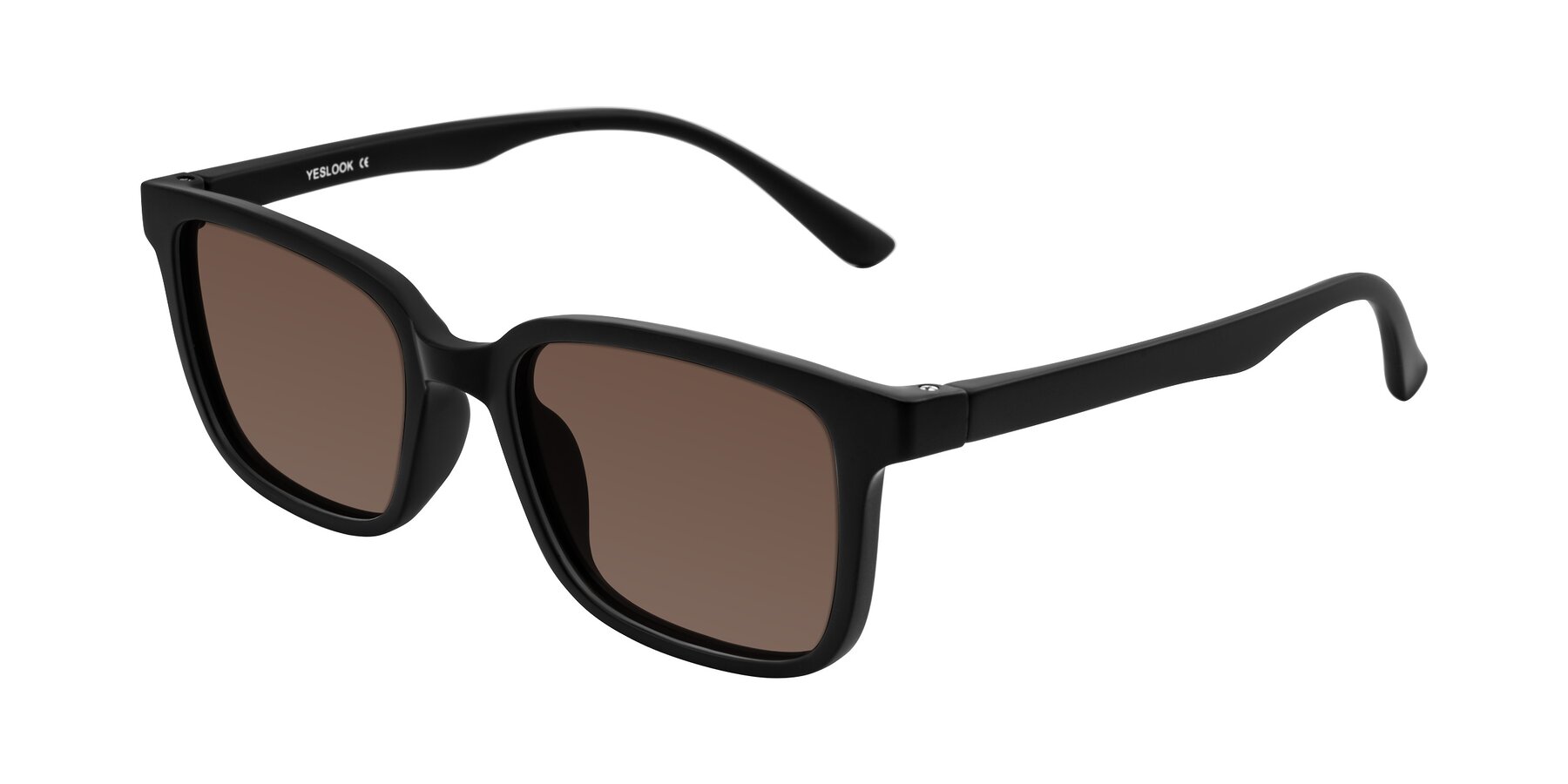 Angle of Joynton in Matte Black with Brown Tinted Lenses