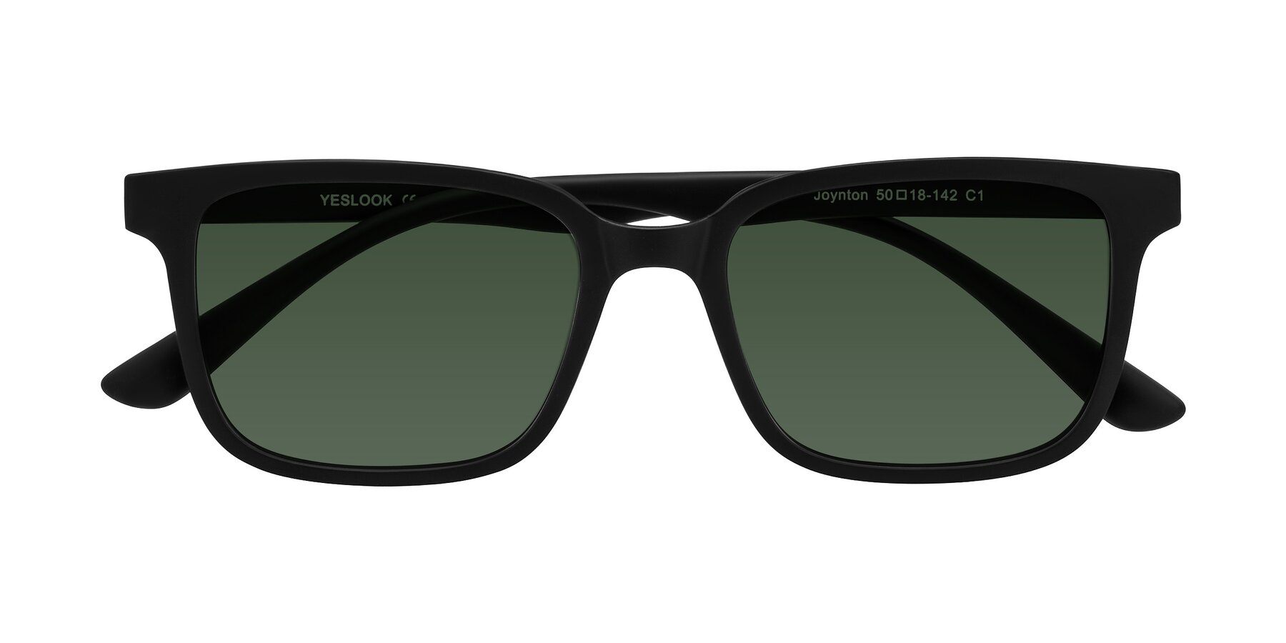 Folded Front of Joynton in Matte Black with Green Tinted Lenses