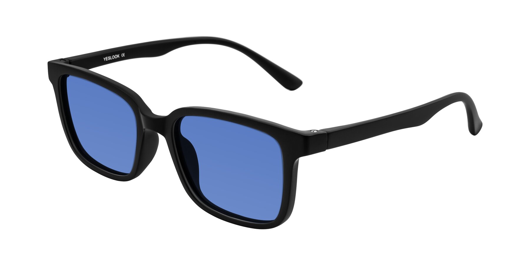 Angle of Joynton in Matte Black with Blue Tinted Lenses