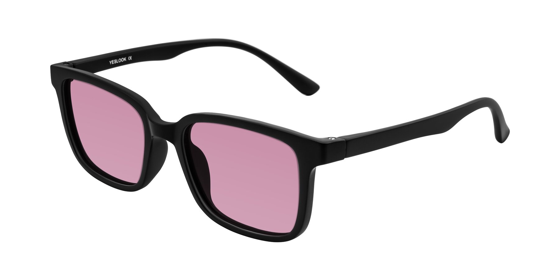 Angle of Joynton in Matte Black with Medium Wine Tinted Lenses