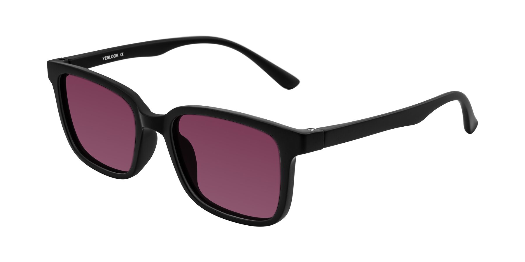 Angle of Joynton in Matte Black with Wine Tinted Lenses