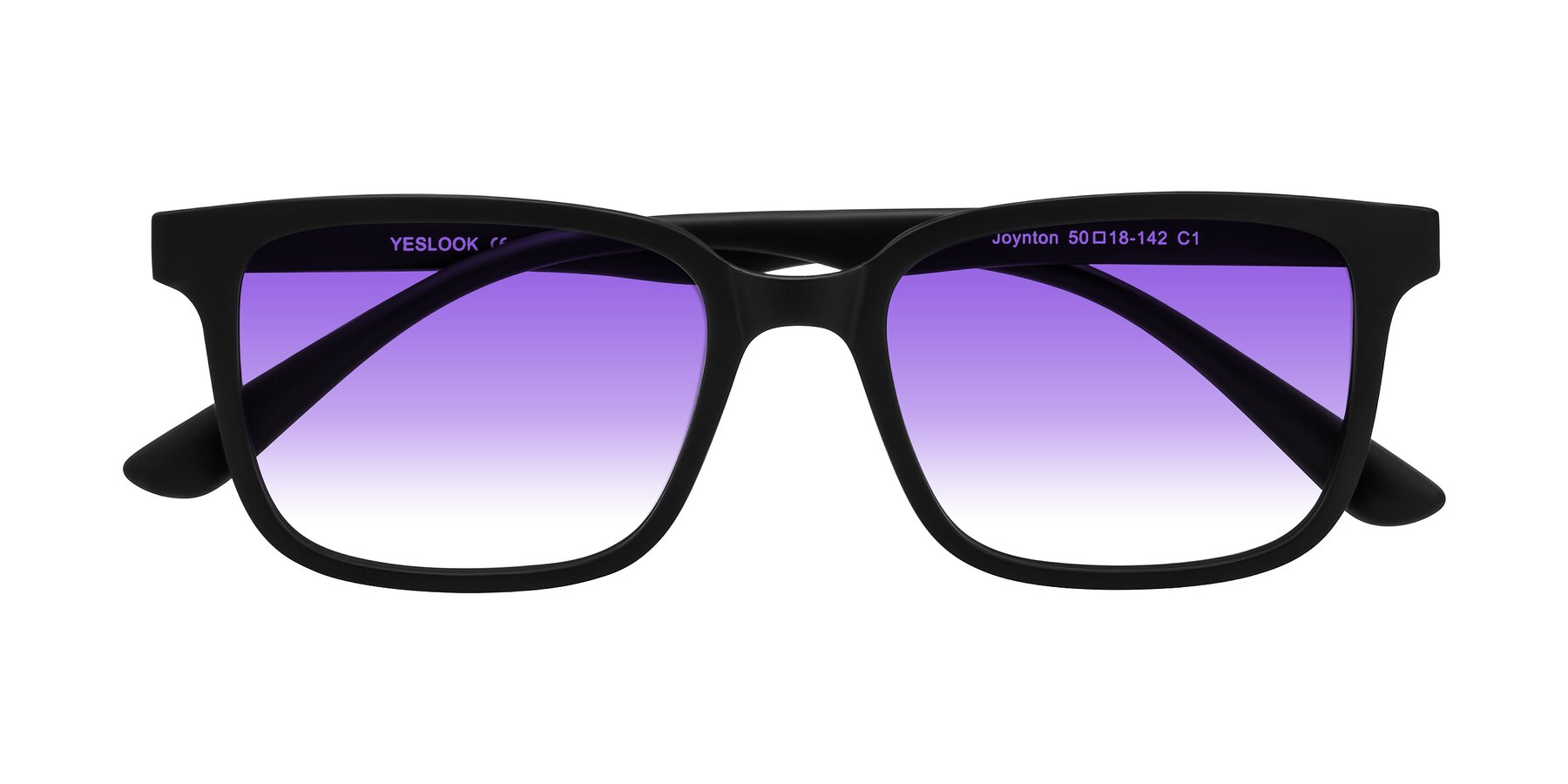 Folded Front of Joynton in Matte Black with Purple Gradient Lenses