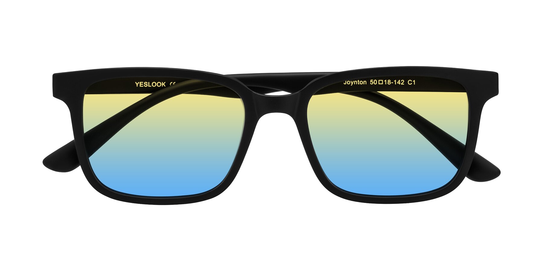 Folded Front of Joynton in Matte Black with Yellow / Blue Gradient Lenses