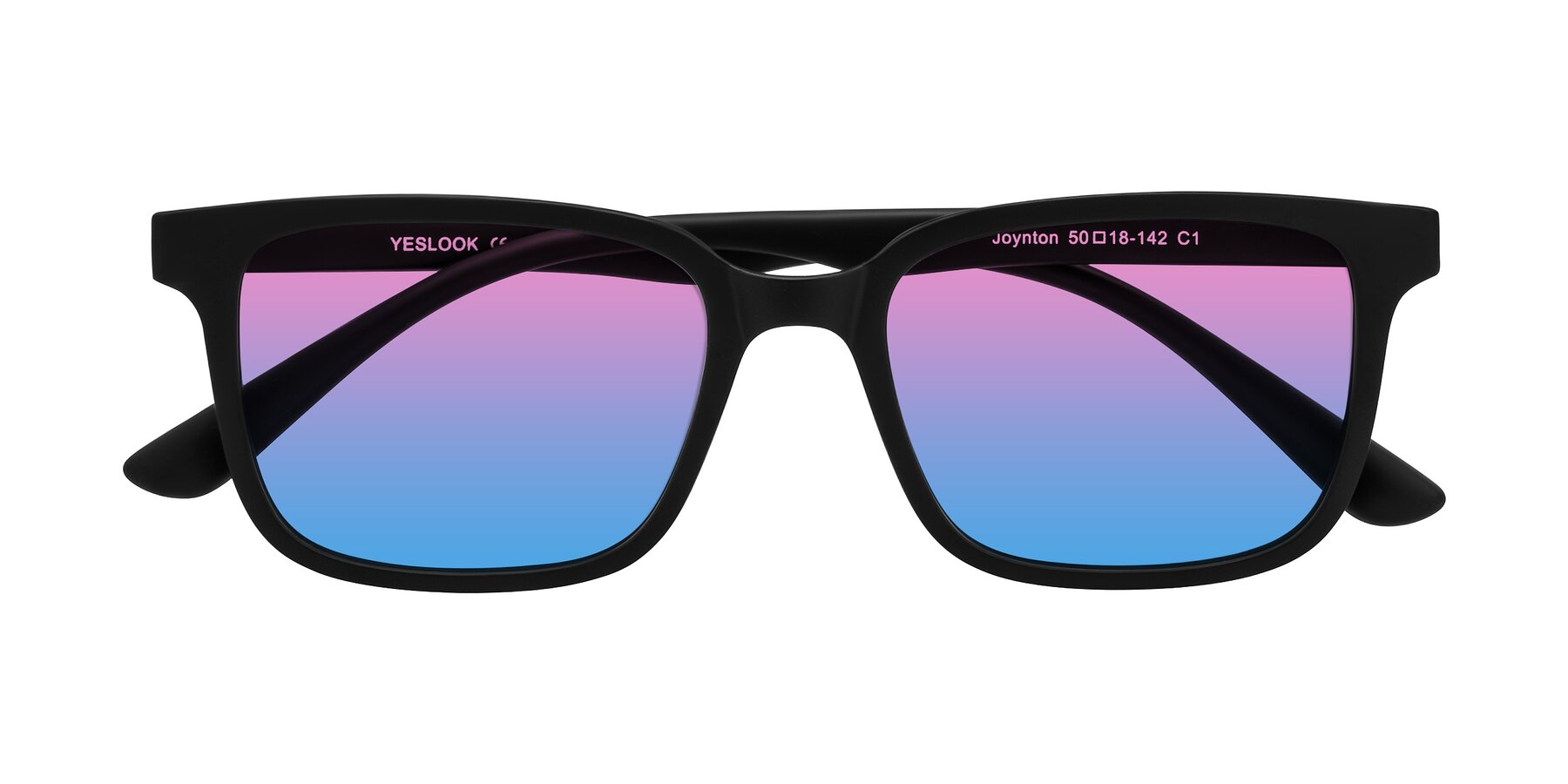 Folded Front of Joynton in Matte Black with Pink / Blue Gradient Lenses