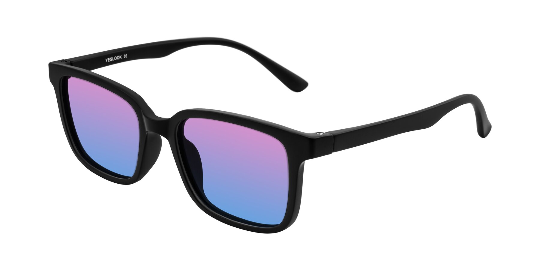 Angle of Joynton in Matte Black with Pink / Blue Gradient Lenses